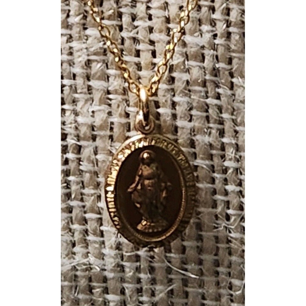 Dainty Gold Filled Virgin Mary Necklace 16" Rolo Chain .5" Pendant Religious